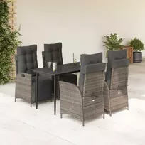 Lauko baldų komplektas Sodo komplektas su pagalvėlėmis, 5 dalių, pilkas, poliratanas