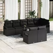 Lauko baldų komplektas Sofos komplektas su pagalve 9 pcs Juoda poliratanas