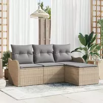 Lauko baldų komplektas Sodo Sofų Rinkinys su pagalve 4 pcs Smėlio poliratanas