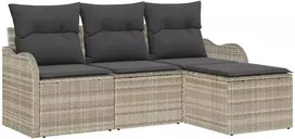 Lauko baldų komplektas Sodo Sofų Rinkinys su pagalve 4 pcs Šviesiai pilka Poli ratanas