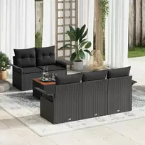 Lauko baldų komplektas Sodo Sofų Rinkinys su pagalve 6 pcs Juoda poliratanas