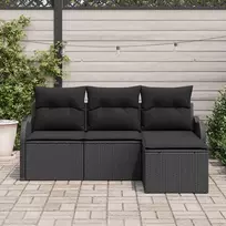 Lauko baldų komplektas Sodo Sofų Rinkinys su pagalve 4 pcs Juoda poliratanas