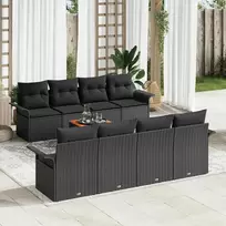 Lauko baldų komplektas Sodo Sofų Rinkinys su pagalve 9 pcs Juoda poliratanas