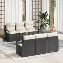 Lauko baldų komplektas Sodo Sofų Rinkinys su pagalve 7 pcs Juoda poliratanas