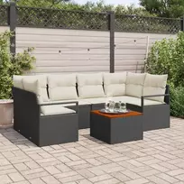 Lauko baldų komplektas Sodo Sofų Rinkinys su pagalve 7 pcs Juoda poliratanas