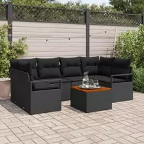 Lauko baldų komplektas Sodo Sofų Rinkinys su pagalve 7 pcs Juoda poliratanas