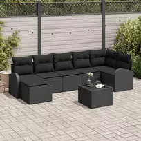 Lauko baldų komplektas Sodo Sofų Rinkinys su pagalve 8 pcs Juoda Poli ratanas