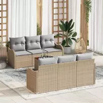 Lauko baldų komplektas Sodo Sofų Rinkinys su pagalve 7 pcs Smėlio poliratanas