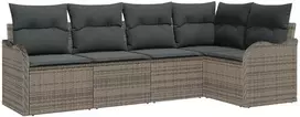 Lauko baldų komplektas Sodo Sofų Rinkinys su pagalve 5 pcs Pilka Poli ratanas