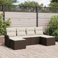 Sodo Sofų Rinkinys su pagalve 6 pcs Ruda Poli ratanas