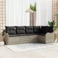 Lauko baldų komplektas Sodo Sofų Rinkinys su pagalve 5 pcs Šviesiai pilka Poli ratanas