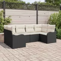 Lauko baldų komplektas Sodo Sofų Rinkinys su pagalve 6 pcs Juoda Poli ratanas