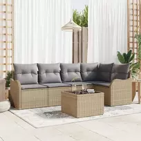 Lauko baldų komplektas Sodo Sofų Rinkinys su pagalve 6 pcs Smėlio Poli ratanas