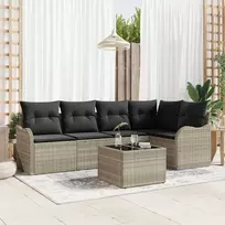 Lauko baldų komplektas Sodo Sofų Rinkinys su pagalve 6 pcs Šviesiai pilka Poli ratanas