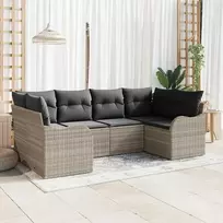 Lauko baldų komplektas Sodo Sofų Rinkinys su pagalve 6 pcs Šviesiai pilka Poli ratanas