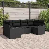 Lauko baldų komplektas Sodo Sofų Rinkinys su pagalve 6 pcs Juoda Poli ratanas