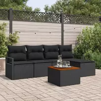 Lauko baldų komplektas Sodo Sofų Rinkinys su pagalve 6 pcs Juoda poliratanas