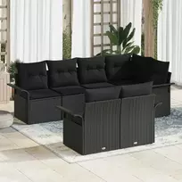 Lauko baldų komplektas Sodo Sofų Rinkinys su pagalve 7 pcs Juoda poliratanas