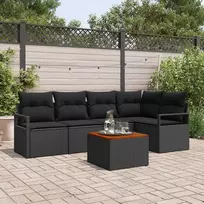 Lauko baldų komplektas Sodo Sofų Rinkinys su pagalve 6 pcs Juoda poliratanas