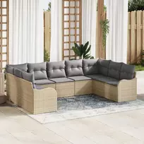 Lauko baldų komplektas Sodo Sofų Rinkinys su pagalve 9 pcs Smėlio Poli ratanas