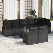 Lauko baldų komplektas Sodo Sofų Rinkinys su pagalve 9 pcs Juoda poliratanas