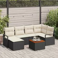 Lauko baldų komplektas Sodo Sofų Rinkinys su pagalve 7 pcs Juoda poliratanas