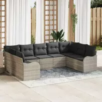 Lauko baldų komplektas Sodo Sofų Rinkinys su pagalve 9 pcs Šviesiai pilka Poli ratanas