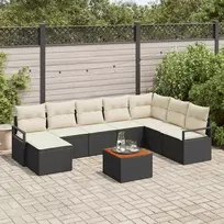 Lauko baldų komplektas Sodo Sofų Rinkinys su pagalve 9 pcs Juoda poliratanas