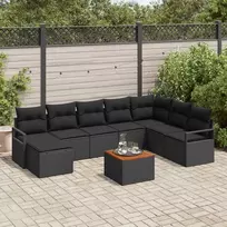 Lauko baldų komplektas Sodo Sofų Rinkinys su pagalve 9 pcs Juoda poliratanas