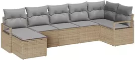 Lauko baldų komplektas Sofos komplektas su pagalve 7 pcs Smėlio poliratanas