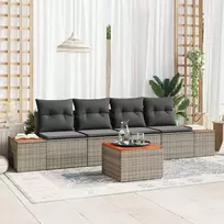 Lauko baldų komplektas Sodo Sofų Rinkinys su pagalve 5 pcs Pilka Poli ratanas