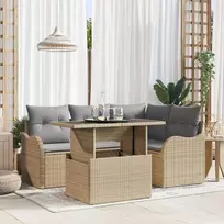 Lauko baldų komplektas Lauko valgomojo komplektas su pagalve 5 pcs Smėlio Poli ratanas