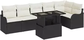 Lauko baldų komplektas Sofos komplektas su pagalve 7 pcs Juoda Poli ratanas