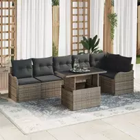 Lauko baldų komplektas Sofos komplektas su pagalve 7 pcs Pilka Poli ratanas