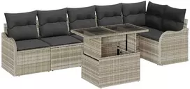 Lauko baldų komplektas Sofos komplektas su pagalve 7 pcs Šviesiai pilka Poli ratanas