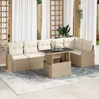 Lauko baldų komplektas Sofos komplektas su pagalve 7 pcs Smėlio Poli ratanas
