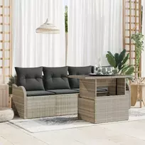 Lauko baldų komplektas Sodo Sofų Rinkinys su pagalve 5 pcs Šviesiai pilka Poli ratanas