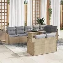 Lauko baldų komplektas Lauko poilsio komplektas su pagalve 9 pcs Smėlio Poli ratanas