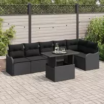 Lauko baldų komplektas Sofos komplektas su pagalve 7 pcs Juoda Poli ratanas