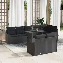 Lauko baldų komplektas Lauko poilsio komplektas su pagalve 9 pcs Juoda Poli ratanas