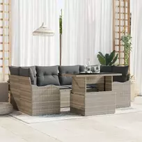 Lauko baldų komplektas Sodo Sofų Rinkinys su pagalve 7 pcs Šviesiai pilka Poli ratanas