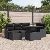 Lauko baldų komplektas Sodo Sofų Rinkinys su pagalve 7 pcs Juoda Poli ratanas