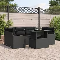 Lauko baldų komplektas Sodo Sofų Rinkinys su pagalve 7 pcs Juoda Poli ratanas