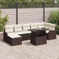 Lauko baldų komplektas Sodo Sofų Rinkinys su pagalve 8 pcs Ruda Poli ratanas