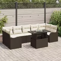 Lauko baldų komplektas Sodo Sofų Rinkinys 8 pcs Ruda ir grietinėlė poliratanas
