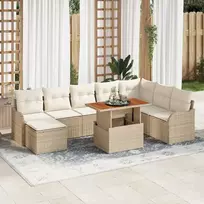 Sodo Sofų Rinkinys su pagalve 9 pcs smėlio ir kreminės spalvos