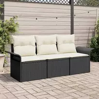 Lauko baldų komplektas Sodo Sofų Rinkinys su pagalve 3 pcs Juoda Poli ratanas