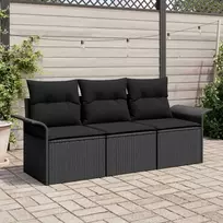 Lauko baldų komplektas Sodo Sofų Rinkinys su pagalve 3 pcs Juoda Poli ratanas