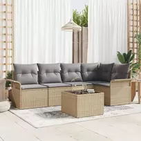 Lauko baldų komplektas Sodo Sofų Rinkinys su pagalve 6 pcs Smėlio Poli ratanas