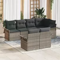 Sodo Sofų Rinkinys su pagalve 7 pcs Pilka Poli ratanas